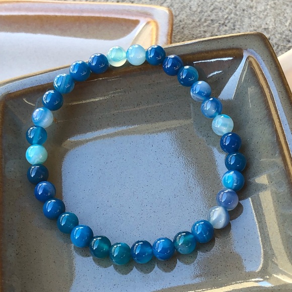 ✨BLUE AGATE STONE BRACELET 6mm✨ - Picture 2 of 7